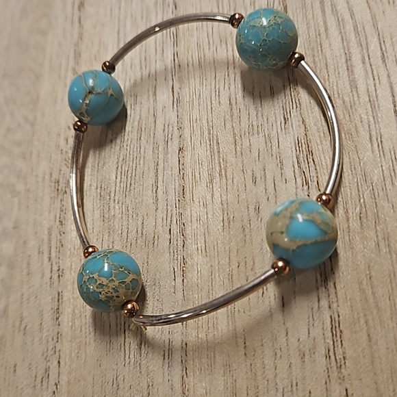 2 pc. turquoise colored stones gems smoked gray crystals bracelets arm candy EUC - Picture 6 of 8